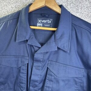 Vertx Shirt Mens 2XL Blue Solid Short Sleeve Button Up Stretch Workwear Tactical